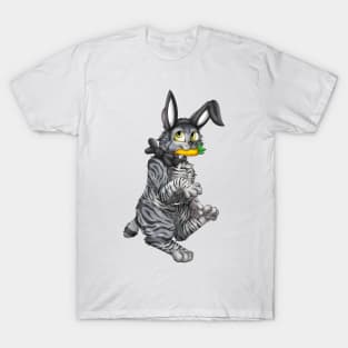 Bobtail BunnyCat: Grey Tabby (Black) T-Shirt